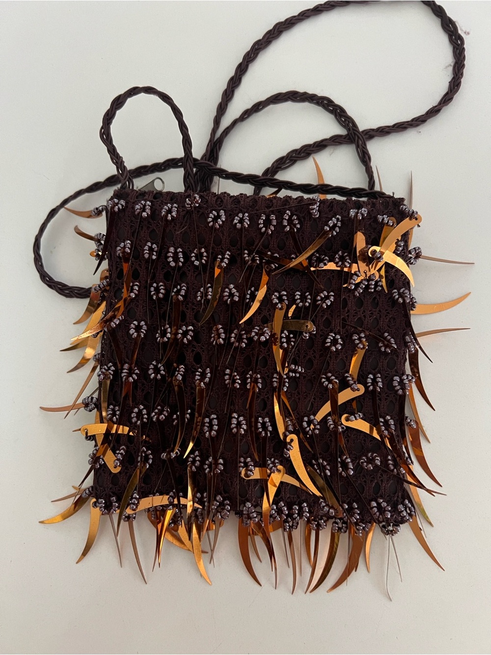 Boho Brown Beaded Fringe Crossbody Bag